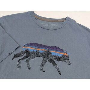 Patagonia Shirt Wolf Mens Small Organic Cotton Blue Tee Regular Fit